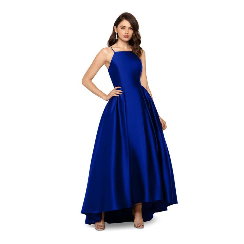 B&A  BY BETSY & ADAM Womens Blue Satin Spaghetti Strap Formal Gown Dress 10